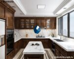 П-образная кухонная столешница из кварцевого агломерата с мойкой фото